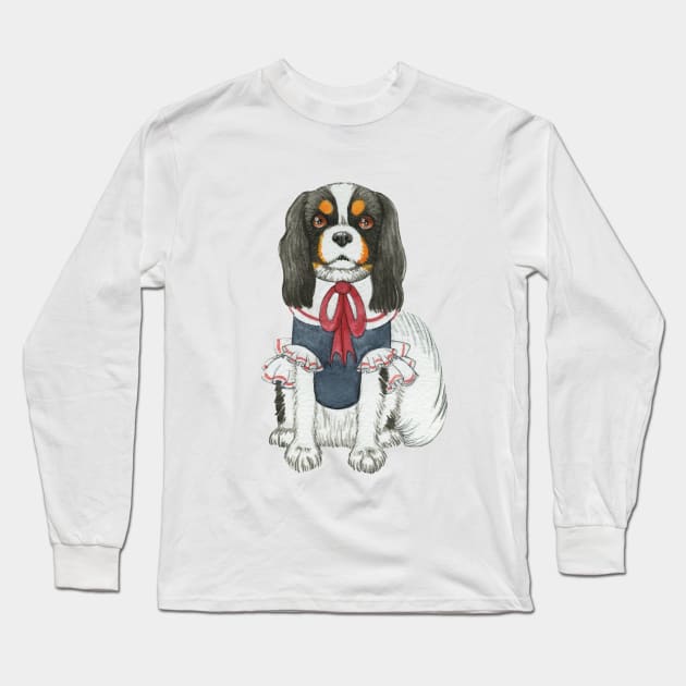 Cavalier King Charles Spaniel - Tri wearing a Blouse Long Sleeve T-Shirt by jollyinu